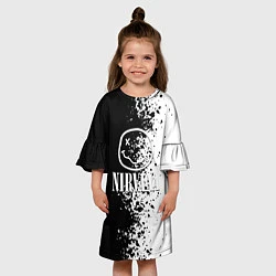 Платье клеш для девочки Nirvana чернобелые краски рок, цвет: 3D-принт — фото 2