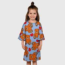 Платье клеш для девочки Мишки и сердца на голубом фоне, цвет: 3D-принт — фото 2