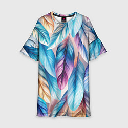Платье клеш для девочки Акварельные перья птиц, цвет: 3D-принт