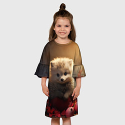 Платье клеш для девочки Милый ежик в цветах, цвет: 3D-принт — фото 2