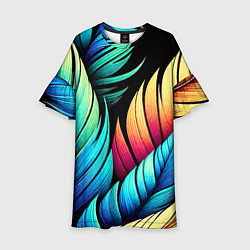 Платье клеш для девочки Color feathers - neon, цвет: 3D-принт