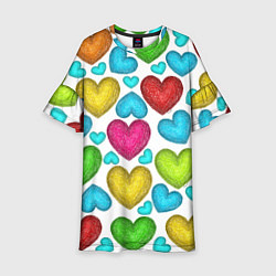 Платье клеш для девочки Сердца нарисованные цветными карандашами, цвет: 3D-принт