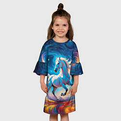 Платье клеш для девочки Космический скакун, цвет: 3D-принт — фото 2