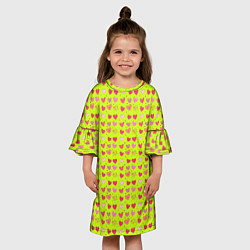 Платье клеш для девочки Сердечки на салатовом фоне, цвет: 3D-принт — фото 2