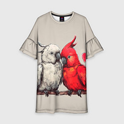 Платье клеш для девочки Влюбленные попугаи 14 февраля, цвет: 3D-принт