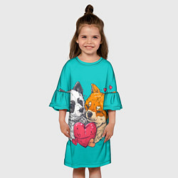 Платье клеш для девочки Влюбленная собачка и лисичка, цвет: 3D-принт — фото 2