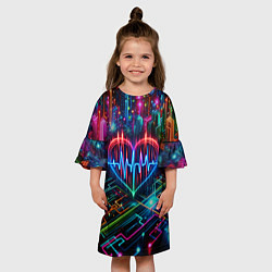 Платье клеш для девочки Неоновое сердце - кардиограмма, цвет: 3D-принт — фото 2