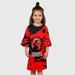 Платье клеш для девочки Nirvana красные краски рок бенд, цвет: 3D-принт — фото 2