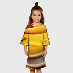 Платье клеш для девочки Желтая абстракция с оранжевой волной, цвет: 3D-принт — фото 2