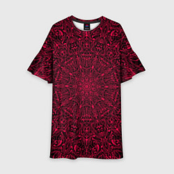 Платье клеш для девочки Мандала чёрно-розовый, цвет: 3D-принт