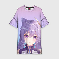 Платье клеш для девочки Аниме девочка с сиреневыми волосами с ушками, цвет: 3D-принт