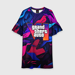 Платье клеш для девочки Gta лого камуфляж яркие листья, цвет: 3D-принт