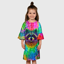 Платье клеш для девочки Цветной енот, цвет: 3D-принт — фото 2