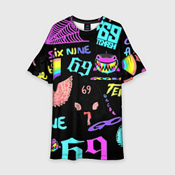 Платье клеш для девочки 6ix9ine logo rap bend, цвет: 3D-принт