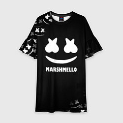 Платье клеш для девочки Marshmello белое лого, цвет: 3D-принт