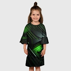 Платье клеш для девочки Металл и зеленый яркий неоновый свет, цвет: 3D-принт — фото 2