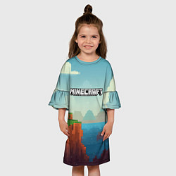 Платье клеш для девочки Minecraft logo квадратный мир, цвет: 3D-принт — фото 2