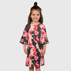 Платье клеш для девочки Розовый камуфляж из котов, цвет: 3D-принт — фото 2