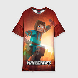 Платье клеш для девочки Персонаж Minecraft пробирается сквозь огонь, цвет: 3D-принт