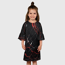 Платье клеш для девочки Черно-красный мрамор, цвет: 3D-принт — фото 2