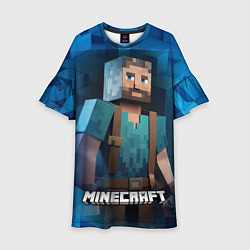 Платье клеш для девочки Minecraft персонаж синий фон, цвет: 3D-принт