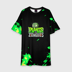 Платье клеш для девочки Plants vs Zombies зелёная текстура, цвет: 3D-принт