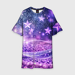 Платье клеш для девочки Абстрактные звезды в фиолетовых искрах, цвет: 3D-принт