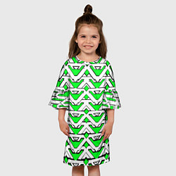 Платье клеш для девочки Бело-зелёный узор, цвет: 3D-принт — фото 2