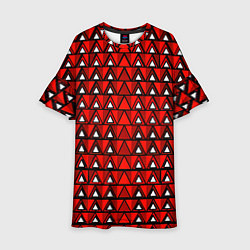 Платье клеш для девочки Узор из треугольников с чёрной обводкой красный, цвет: 3D-принт