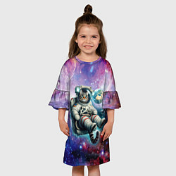 Платье клеш для девочки Brave cat in space - ai art, цвет: 3D-принт — фото 2