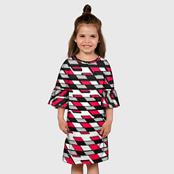 Платье клеш для девочки Красные четырёхугольники на белом фоне, цвет: 3D-принт — фото 2