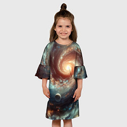 Платье клеш для девочки Далёкая неоновая галактика - нейросеть, цвет: 3D-принт — фото 2