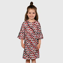 Платье клеш для девочки Красно-белый узор на чёрном фоне, цвет: 3D-принт — фото 2