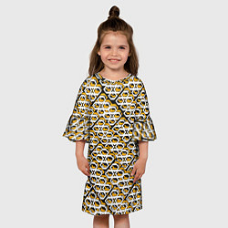 Платье клеш для девочки Жёлто-белый узор на чёрном фоне, цвет: 3D-принт — фото 2