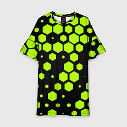 Платье клеш для девочки Зеленые соты киберпанк, цвет: 3D-принт