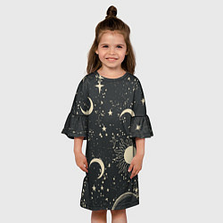 Платье клеш для девочки Звёздная карта с лунами и солнцем, цвет: 3D-принт — фото 2