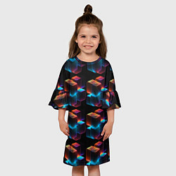 Платье клеш для девочки Разноцветные неоновые кубы, цвет: 3D-принт — фото 2