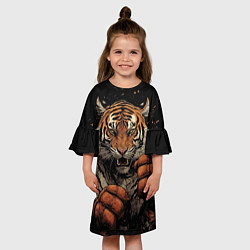 Платье клеш для девочки Муай-Тай тигр в стойке боевые искусства, цвет: 3D-принт — фото 2