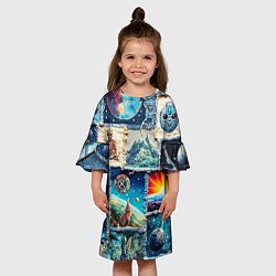 Платье клеш для девочки Разнообразие миров - пэчворк, цвет: 3D-принт — фото 2