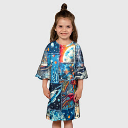Платье клеш для девочки Космические обитатели на дениме, цвет: 3D-принт — фото 2