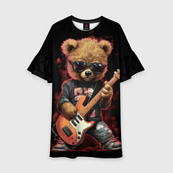 Платье клеш для девочки Плюшевый медведь музыкант с гитарой, цвет: 3D-принт