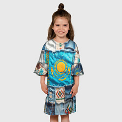 Платье клеш для девочки Пэчворк джинсы в Казахстане, цвет: 3D-принт — фото 2