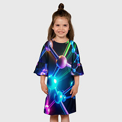 Платье клеш для девочки Молекулярная структура - неоновая, цвет: 3D-принт — фото 2