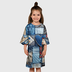 Платье клеш для девочки Джинсовый пэчворк - нейросеть, цвет: 3D-принт — фото 2