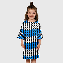 Платье клеш для девочки Вертикальные бело-синие полосы, цвет: 3D-принт — фото 2