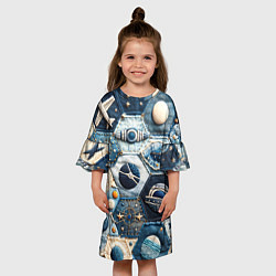 Платье клеш для девочки Пэчворк с авиацией, цвет: 3D-принт — фото 2