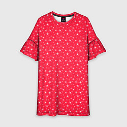 Платье клеш для девочки Розово-красный со звёздочками, цвет: 3D-принт