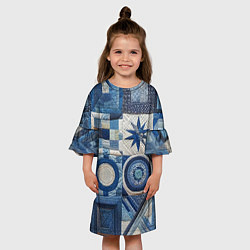 Платье клеш для девочки Denim patchwork - ai art, цвет: 3D-принт — фото 2