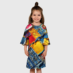 Платье клеш для девочки Colorful denim patchwork - ai art, цвет: 3D-принт — фото 2