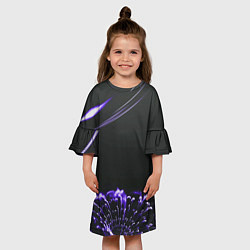 Платье клеш для девочки Неоновый фиолетовый цветок в темноте, цвет: 3D-принт — фото 2